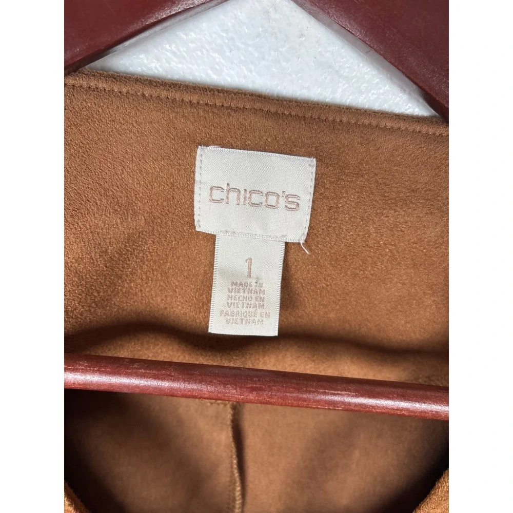 Chico's‎ Women's 1 Brown Suede Angled Asymmetrical Tunic Top Short Sleeve Medium - Picture 4 of 7